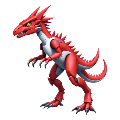 Spiky Cool Edgy Futuristic shiny colorful Digimon-Fakemon-Guilmon-Velociraptor-Mecha, full body, two legs sticker