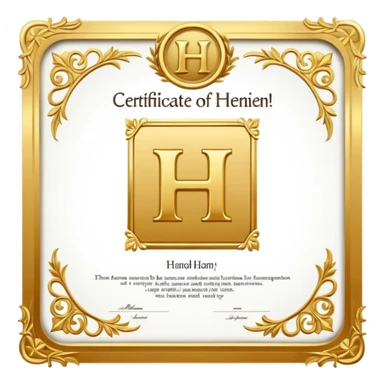 certificate with the letter H inside, gold border sticker