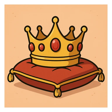 golden crown with rubies lying on a velvet pillow with golden edges sticker
