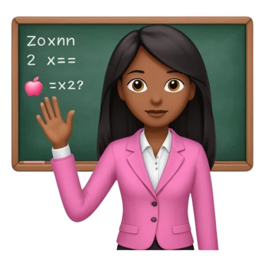 a brown skin teacher with hair with black straight long hair wearing pink not hot pink 2 piece set teaching up on a board sticker