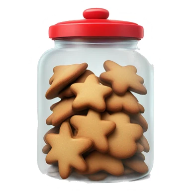 Realistic glass cookie jar with red lid full of gingerbread cookies isolated.  sticker
