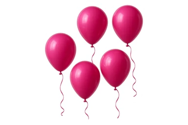5 palloncini magenta fluttuano in aria isolati su sfondo bianco, iperrealistico 4k sticker