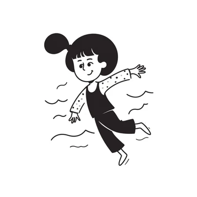 girl swimming swimming in water, hand drawn doodle style sticker