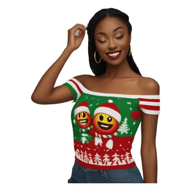 Rib knit off the shoulder Christmas top sticker