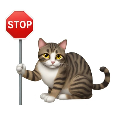 Cat with a stop sign sticker