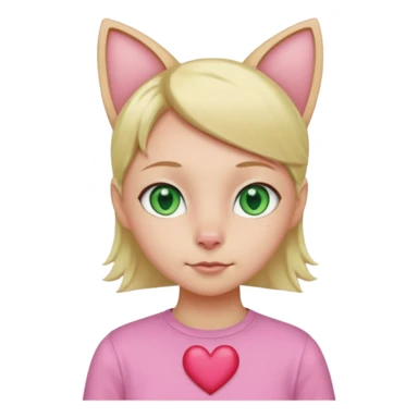 Squareded Ears Pink Skin Green Eyes Cat Shaped Pupils Heart Shaped Forehead Blonde Haired Pink Shirt  sticker