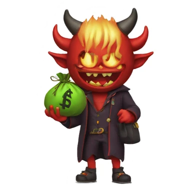 Demon with moneybag sticker