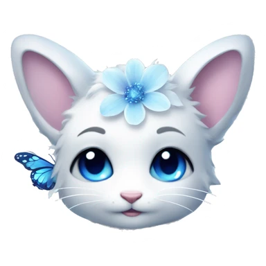 Edgy Cute Cool Kawaii gorgeous sparkly ethereal white fantasy animal with blue eyes sona with flowers and butterflies sticker