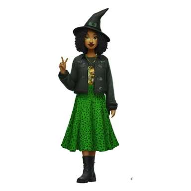 Green witch with panter print top on, panterprint skirt and panterprint fur boots sticker