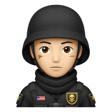 special forces soldier, black uniform, face covered, japanese sticker