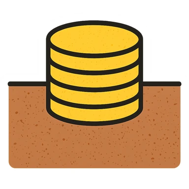 stacked disks partially submerged below a horizontal line suggesting underground with worn distressed effect sticker