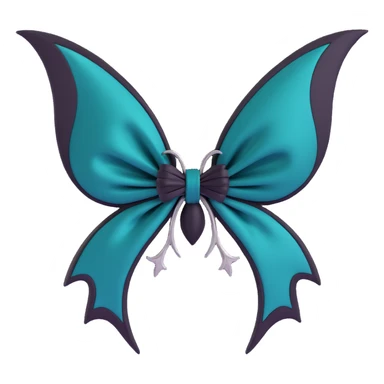 gothic bow, midnight teal silk, silver bat brooch, black feather accents, mysterious and lush sticker