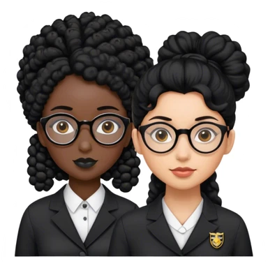 femme pilote d'avion en uniforme noir aux cheveux bouclés noir et petites lunettes arrondis identique avec des cheveux très long et la peau noir mais légèrement plus claire avec les cheveux attachés sticker