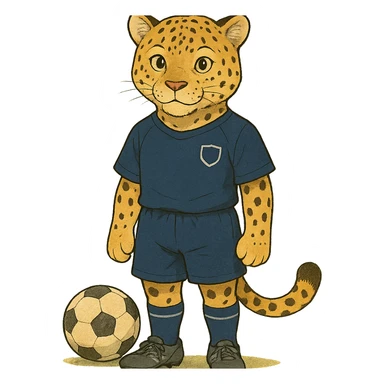 ghibli style leopard wearing a navy soccer uniform sticker