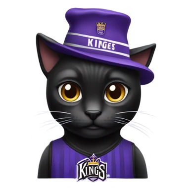 black cat wearing a sacramento kings hat and jersey sticker