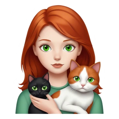 red headed girl with black and white cat and green eyes sticker