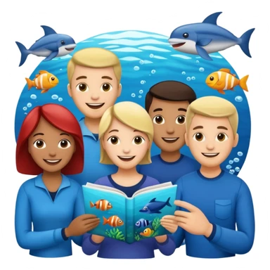 des gens qui lisent un panneau afin d'en apprendre plus sur la vie marine  sticker