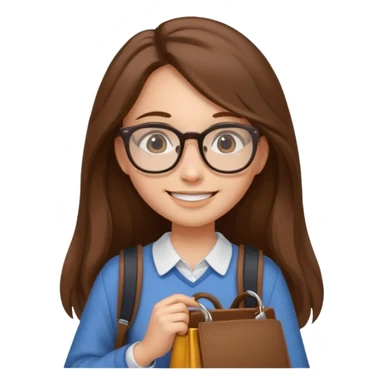 brown long hair woman, going to university wearing a glass, looks pretty no backpack just cure bag  sticker