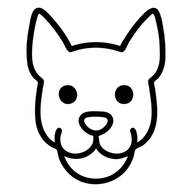 minimalist black and white outline of a dog's head, pointed ears, round snout, big round eyes, simple lines, cute cartoon style sticker