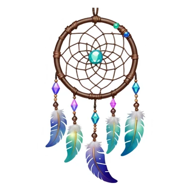 Iridescent shiny transparent crescent nebula Dreamcatcher-suncatcher hanging from a thread, with gemstones, and beads sticker