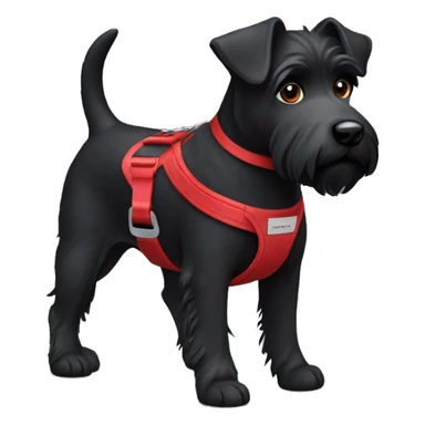 bi black terrier dog with red harness  sticker