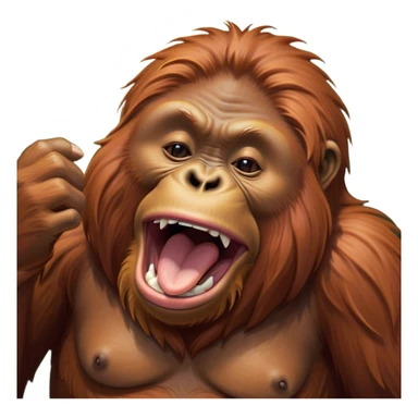 Cinematic Cute Yawning Orangutan Portrait Emoji, Head tilted slightly with a dramatic, wide-open yawn, showcasing a richly textured face with half-closed, sleepy eyes and a relaxed, open expression, Simplified yet irresistibly adorable features, highly detailed, glowing with a soft, cozy jungle glow, high shine, relaxed yet expressive, stylized with a dash of whimsical charm, soft glowing outline, capturing the essence of a drowsy yet affectionate guardian that appears ready to stretch out for a nap! sticker