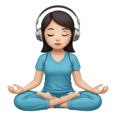 An East Asian woman🧘🏻‍♀️ is sitting cross-legged in a meditation pose, wearing Apple headphones🎧 and listening to music. The song is so beautiful that she has her eyes closed and tears streaming down her face. sticker