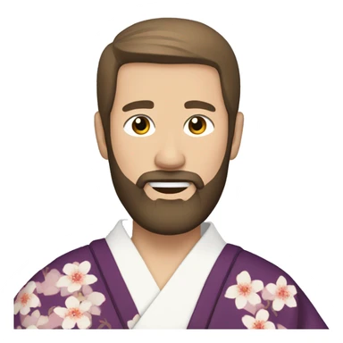 bearded white man with dark hair wearing a kimono sticker