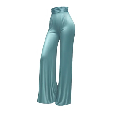 Hyper Realistic isolated side view of a pair of velvet light robins egg blue high waist long wide leg pants. sticker