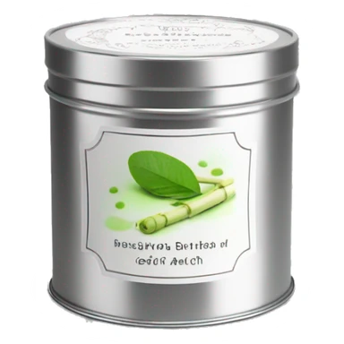pretty matcha scented candle in silver tin with label realistic sticker