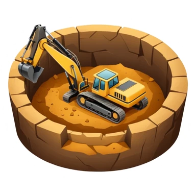 Emoji-style illustration of an excavation pit, flat vector look, bold outlines, minimal details, no background. sticker