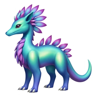 Shiny Exotic Tropical Iridescent Dusky Nightly Meganium-Amaura-Suicune-Fakémon-fusion-creature (full body) sticker