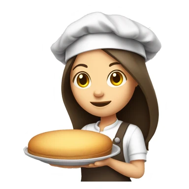 Brunette long straight hair girl holding plate in a cook hat sticker