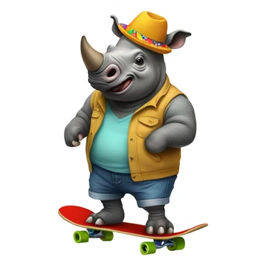 a rhino on a skateboard with a toupee  sticker