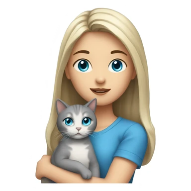 a girl with blue eyes and she is holding a grey cat sticker