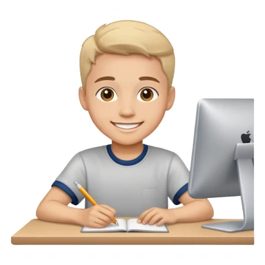 smiling student at a desk sticker