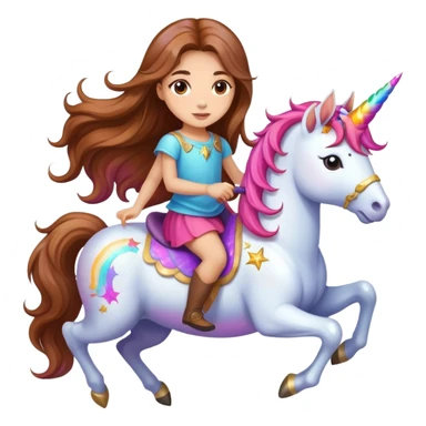 young light-skinned girl with long brown hair on a colorful unicorn sticker