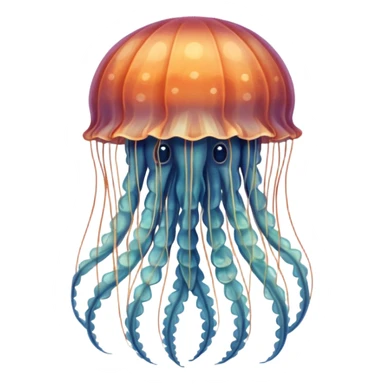 a beautiful jellyfish with a medieval design, tapestry style, woven texture, muted colors, historic medieval illustration sticker