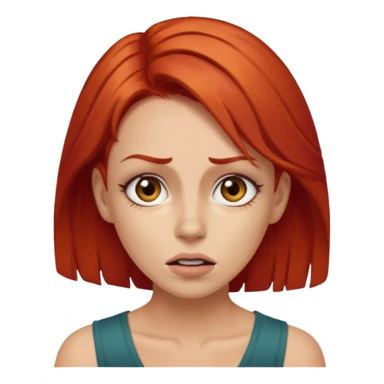Woman with red hair and brown eyes doing a gross face sticker
