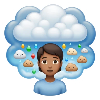 the items in the clound dont u underst<nd so it looks like hes thinking about that  sticker