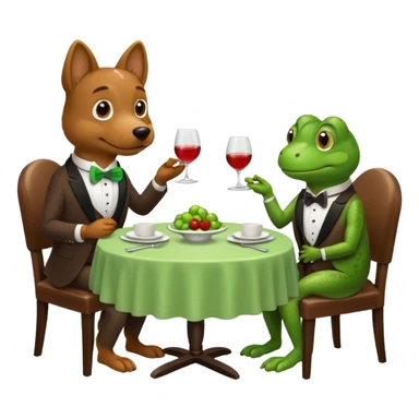 A dog waiter serving two frogs on a date sticker
