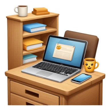 emoji of a cozy desk with a paper and a laptop on it sticker