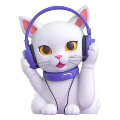 white cat with large headphones, playful expression sticker