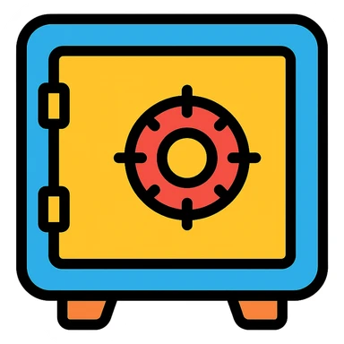 face fronting bank vault, color icon style, vault with combination lock, simple and clear, financial security sticker