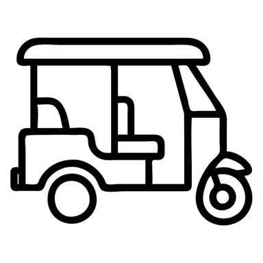 tuk tuk transport, simple black outline, icon style sticker