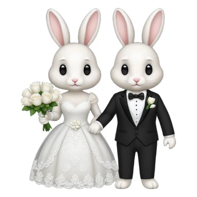 a couple bunnies, one in a wedding dress and a bouquet of white roses. The other one in a suit  sticker