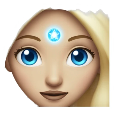 magical diva with thin pink andromedan face long blonde hair and blue eyes glowing third eye sticker