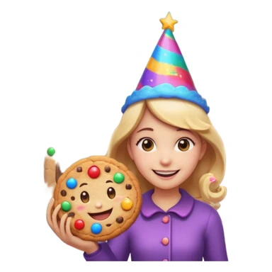 Exterior of a magical cookie factory with a swirling portal above the roof, cookies flying in from different dimensions, glowing runes on the walls, emoji-style sticker