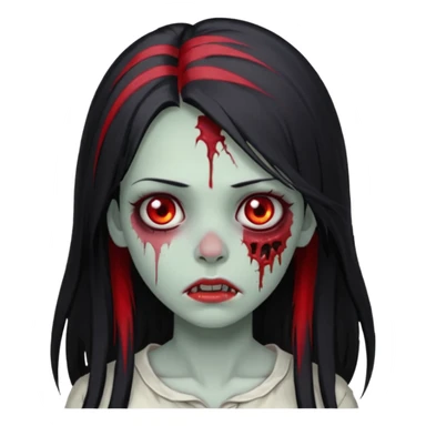 Garota zumbi cabelo longo preto, mevhas vermelhas nas laterais na frente da cabeça sticker