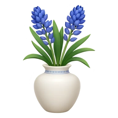 A small white ceramic vase holding a delicate blue hyacinth with soft green leaves — simple, elegant, and calming in a cozy, minimalist style. sticker